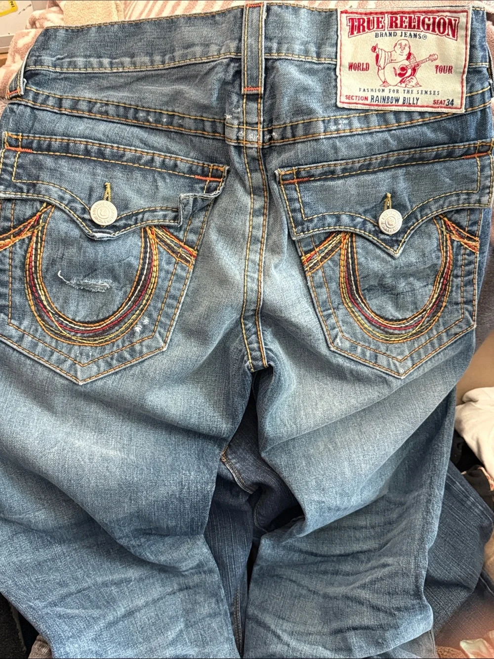True Religion Light Blue Embroidered Back Pocket Jeans